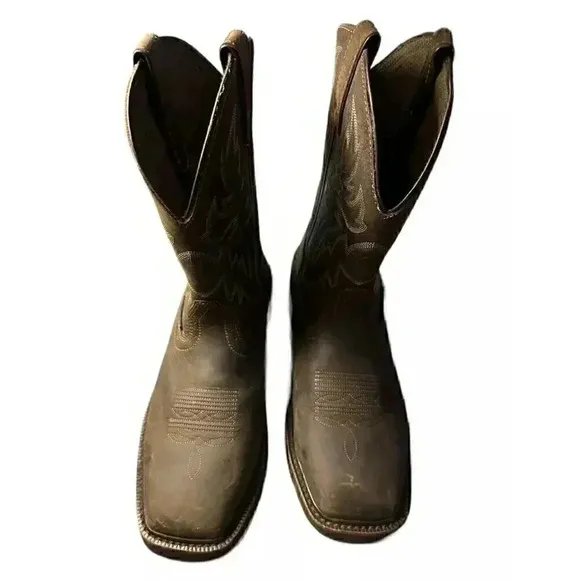 Wolverine Rancher Men's Work Boot Sz 9M Brown Leather steel toe *see pic scratch