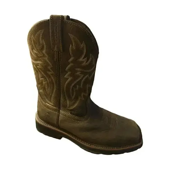 Wolverine Rancher Men's Work Boot Sz 9M Brown Leather steel toe *see pic scratch