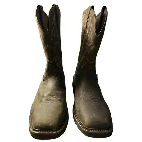 Wolverine Rancher Men's Work Boot Sz 9M Brown Leather steel toe *see pic scratch