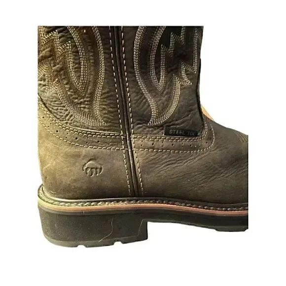 Wolverine Rancher Men's Work Boot Sz 9M Brown Leather steel toe *see pic scratch