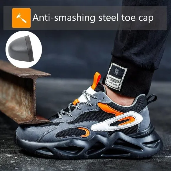 ✨Women Black Steel Toe Shoes Wide fit Lightweight Slip Resistant Proof Toe Shoes