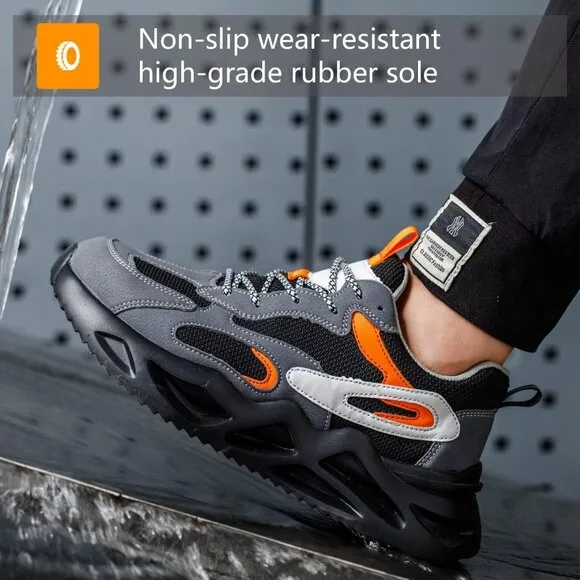 ✨Women Black Steel Toe Shoes Wide fit Lightweight Slip Resistant Proof Toe Shoes