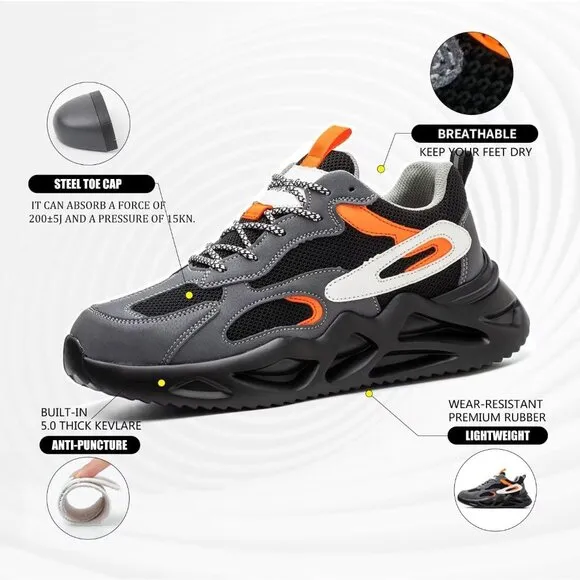 ✨Women Black Steel Toe Shoes Wide fit Lightweight Slip Resistant Proof Toe Shoes