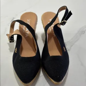 Women's Black Espadrille Slingback Shoes