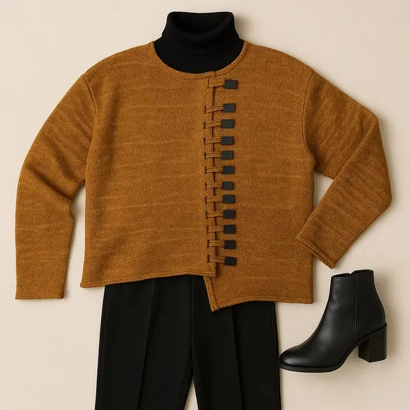 Women's Rust/Mustard Knit Oversized Sweater - By Barbara de Jounge S/M