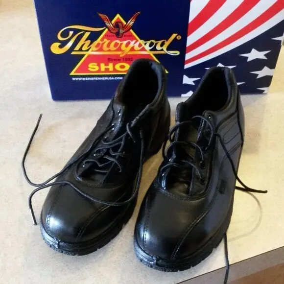 Womens Thorogood Black Leather Work Shoes Sz 8.5W