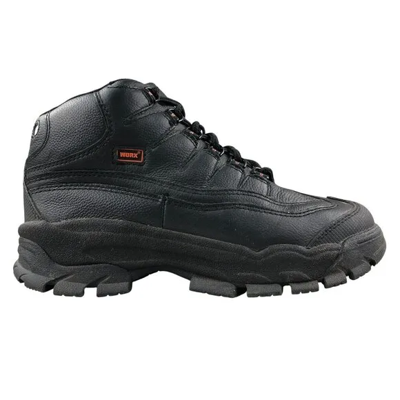 WORX Men's Size 8.5M Cobalt All-Black Full Leather Lace-Up Steel Toe Work Boots