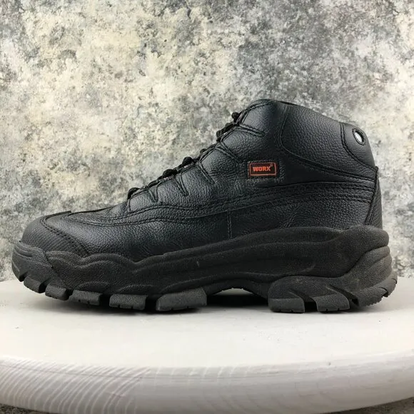 WORX Men's Size 8.5M Cobalt All-Black Full Leather Lace-Up Steel Toe Work Boots