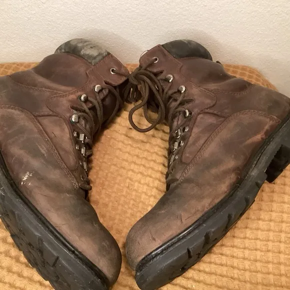 Worx Steel Toe Brown Mens Sz 11 WIDE Leather Work Boots Guards Safety