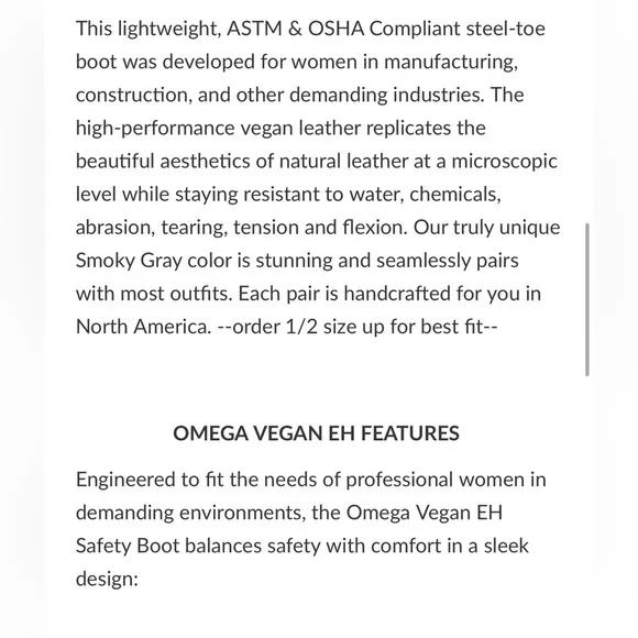 Xena Omega Steel Toe Vegan EH Safety Boots Womens 8.5