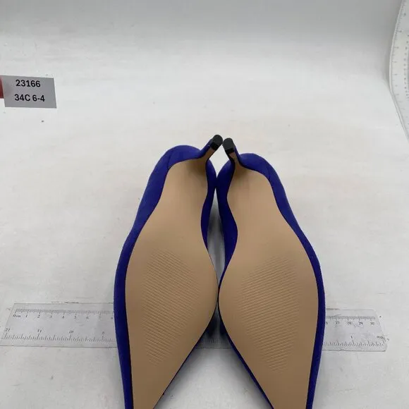 YDN Women's Low Kitten Heeled Pumps Pointed Toe Dress Shoes Blue Suede Shoes