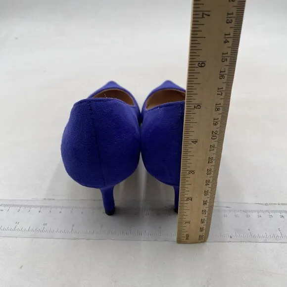 YDN Women's Low Kitten Heeled Pumps Pointed Toe Dress Shoes Blue Suede Shoes