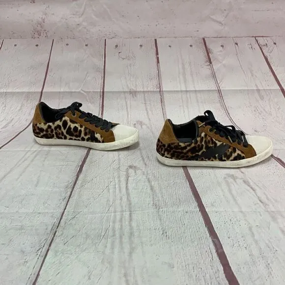 Zadig &amp; Voltaire BR/BLK Leopard Half Calf Leather Sneakers Womens EU 10 US 10