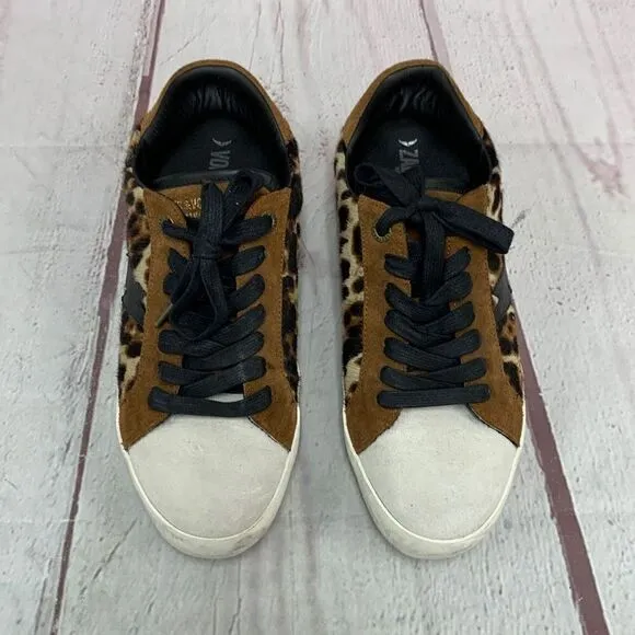 Zadig &amp; Voltaire BR/BLK Leopard Half Calf Leather Sneakers Womens EU 10 US 10