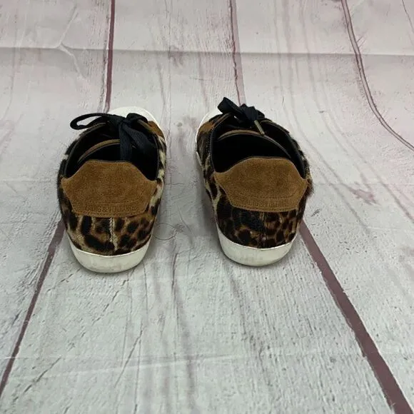 Zadig &amp; Voltaire BR/BLK Leopard Half Calf Leather Sneakers Womens EU 10 US 10