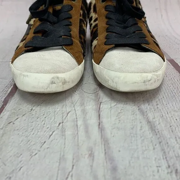 Zadig &amp; Voltaire BR/BLK Leopard Half Calf Leather Sneakers Womens EU 10 US 10