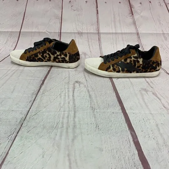 Zadig &amp; Voltaire BR/BLK Leopard Half Calf Leather Sneakers Womens EU 10 US 10