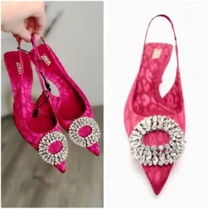 Zara Fuchsia Heels Slingbacks With Ornament Jewels New
