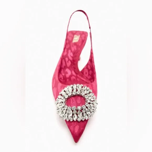 Zara Fuchsia Heels Slingbacks With Ornament Jewels New