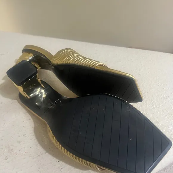 Zara Gold Kitten Heels Mules Sandals Holidays Comfort Party Shoes Celebration 5‎