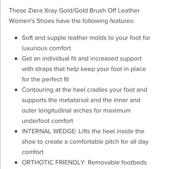 Ziera Xray Gold/Gold Brush Off Leather Maryjane Walking Shoes Size 39.5/9.5